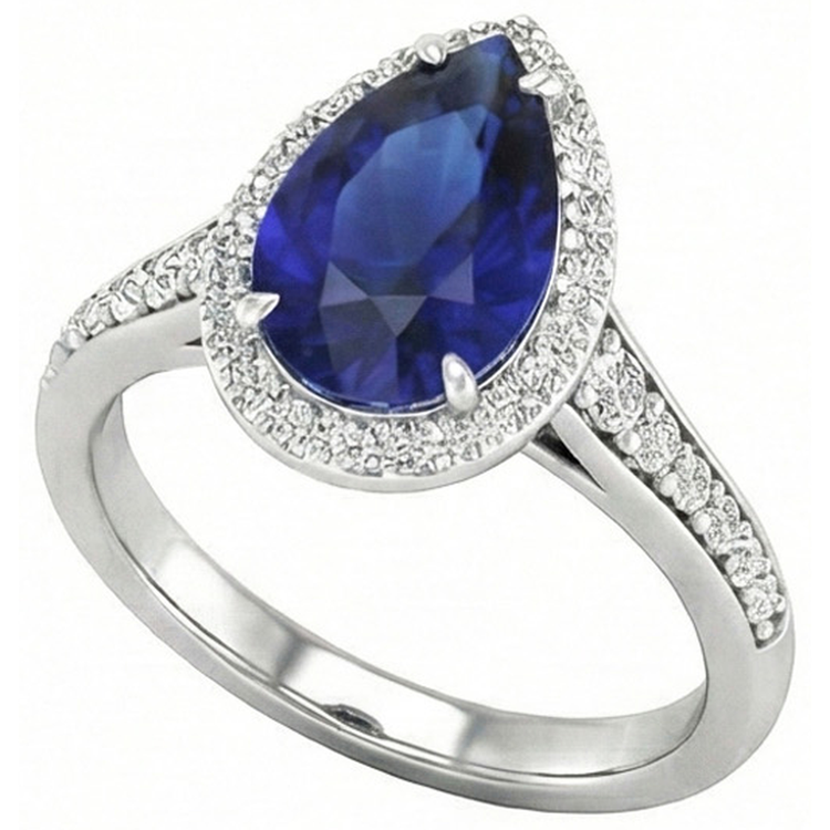Saphir Bleu Bague Pierre de Couleur 2,50 carats Or Blanc 14 Carats – vue principale