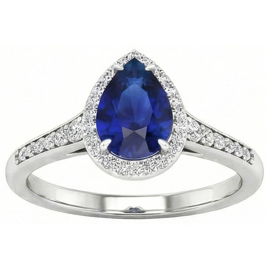 Saphir Bleu Bague Pierre de Couleur 2,50 carats Or Blanc 14 Carats – vue de face