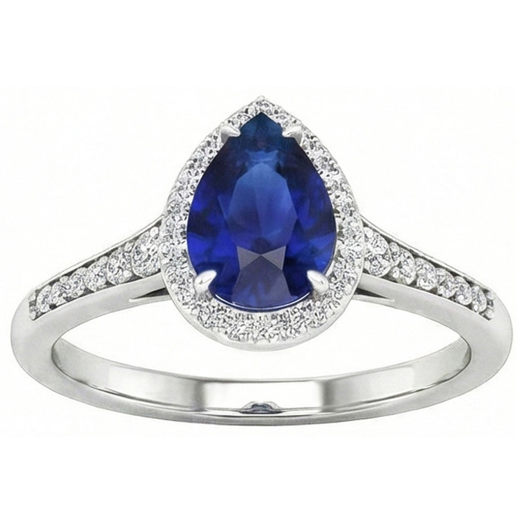 Saphir Bleu Bague Pierre de Couleur 2,50 carats Or Blanc 14 Carats – vue de face