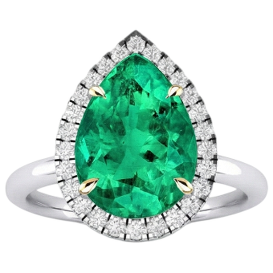 Émeraude Fine Bague avec Gemme 3-carats Or 14K Bicolore – vue de face