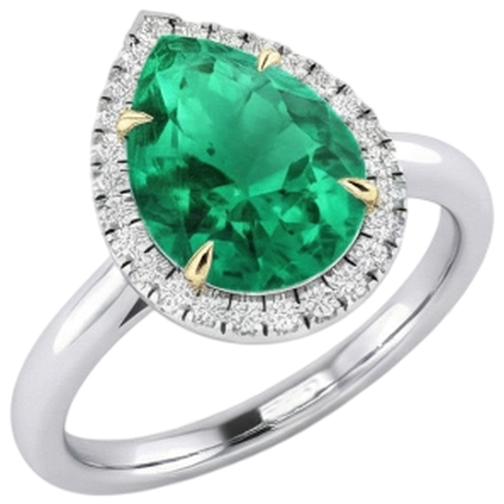 Émeraude Fine Bague avec Gemme 3-carats Or 14K Bicolore – vue de côté