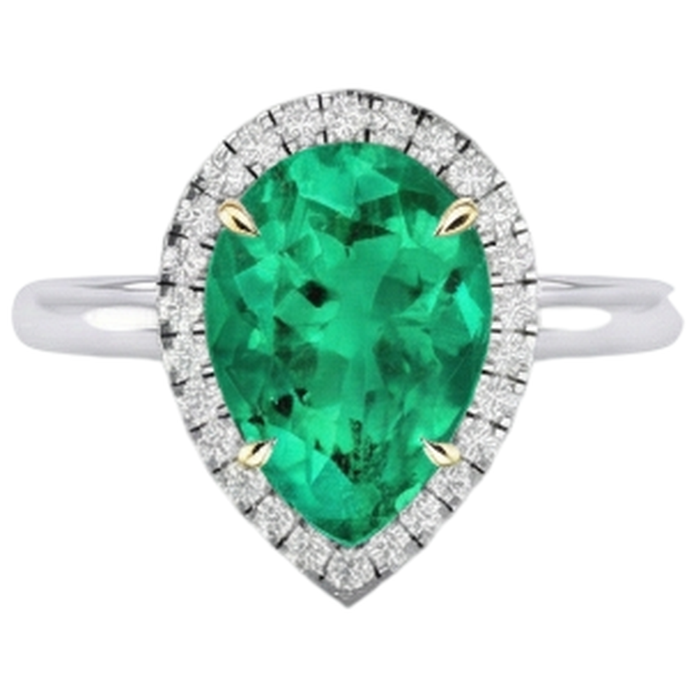 Bague avec Gemme Or 14K Bicolore avec Émeraude Fine – vue d'angle
