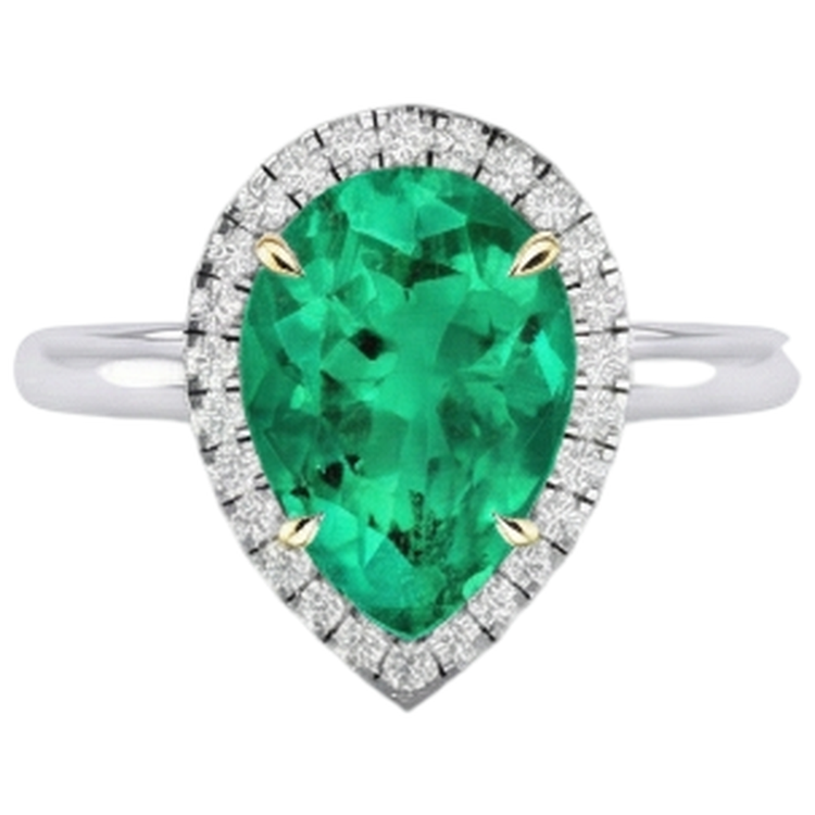 Bague avec Gemme Or 14K Bicolore avec Émeraude Fine – vue d'angle