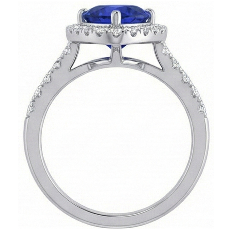 Halo Trillion Diamond Bague Saphir Bleu Foncé 2 Carats Bijoux Or