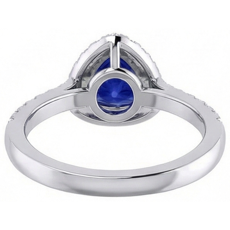 Halo Trillion Diamond Bague Saphir Bleu Foncé 2 Carats Bijoux Or