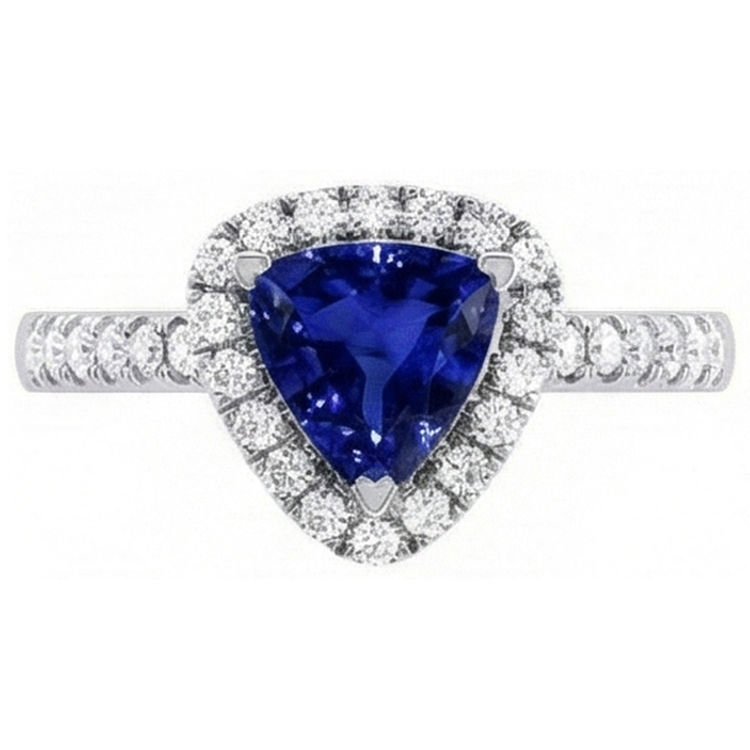 Halo Trillion Diamond Bague Saphir Bleu Foncé 2 Carats Bijoux Or