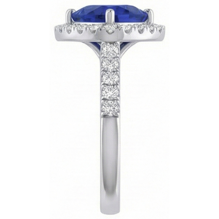 Halo Trillion Diamond Bague Saphir Bleu Foncé 2 Carats Bijoux Or