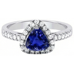 Halo Trillion Diamond Bague Saphir Bleu Foncé 2 Carats Bijoux Or