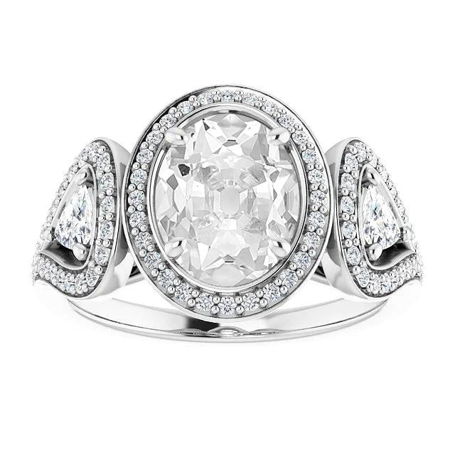Halo Trillion & Oval Old Cut Véritable Diamond Ring 3 Stone Style 10.50 Carats