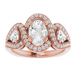 Halo Trillion & Oval Vieux Mineur Naturel Diamond Ring Set Griffes 9.75 Carats