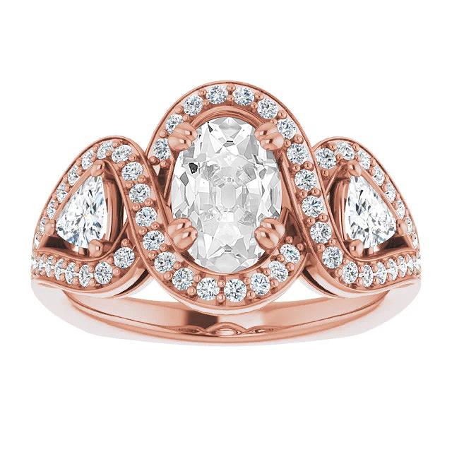 Halo Trillion & Oval Vieux Mineur Naturel Diamond Ring Set Griffes 9.75 Carats