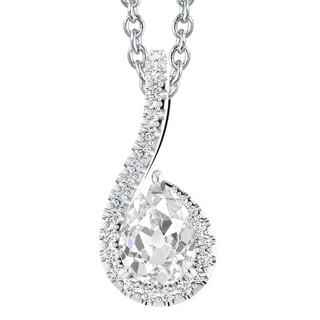 Halo Véritable Diamond Pendentif Collier 4 Carats Poire Old Cut Slide Bijoux Or