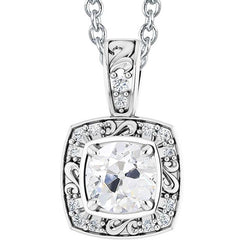 Halo Vieux Mineur Naturel Diamond Pendentif 3.50 Carats Millgrain Slide Avec Chaîne