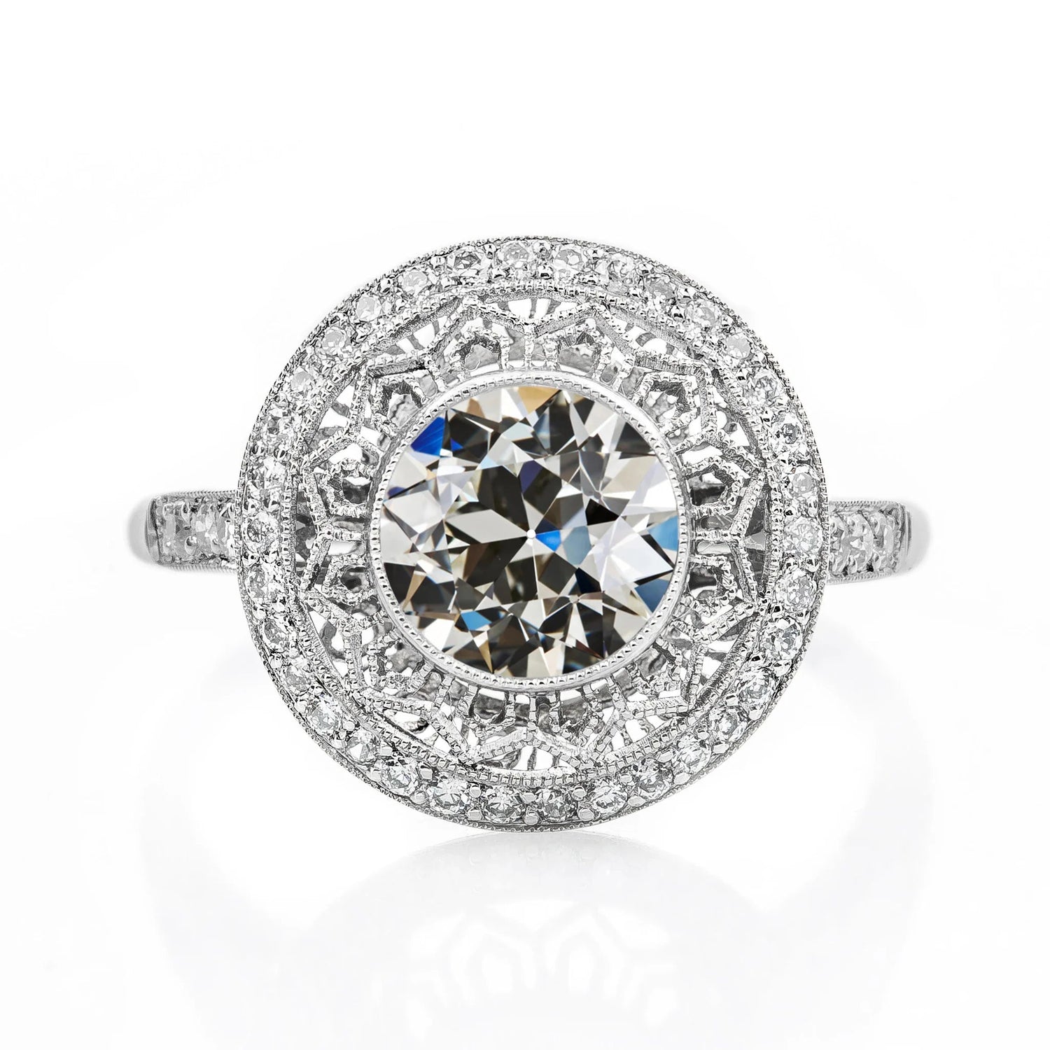 Halo Vieux Mineur Réel Diamond Ring Lunette Millgrain Style Antique 3.25 Carats