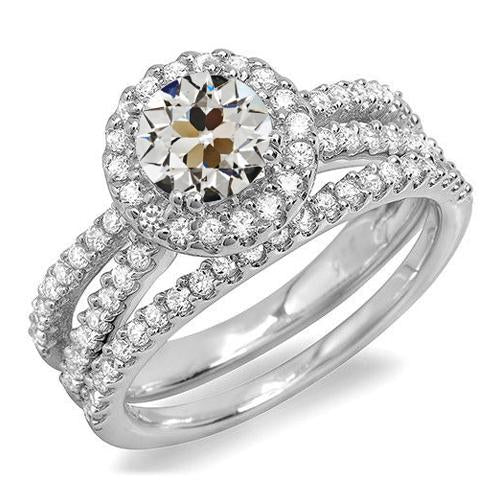 Halo Vieux mineur Réel Diamond Wedding Ring Set Double Split Shank 5.50 Carats
