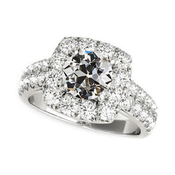Halo Vieux mineur Véritable Diamond Ring Two Row Accents Set Pavé d'or 5 carats