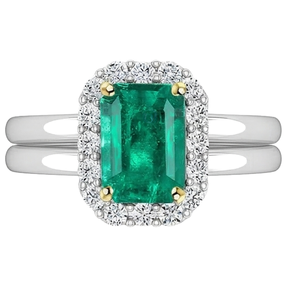 Émeraude Bague de Fiançailles 2-carats Or Deux Tons 14 Carats – vue de face