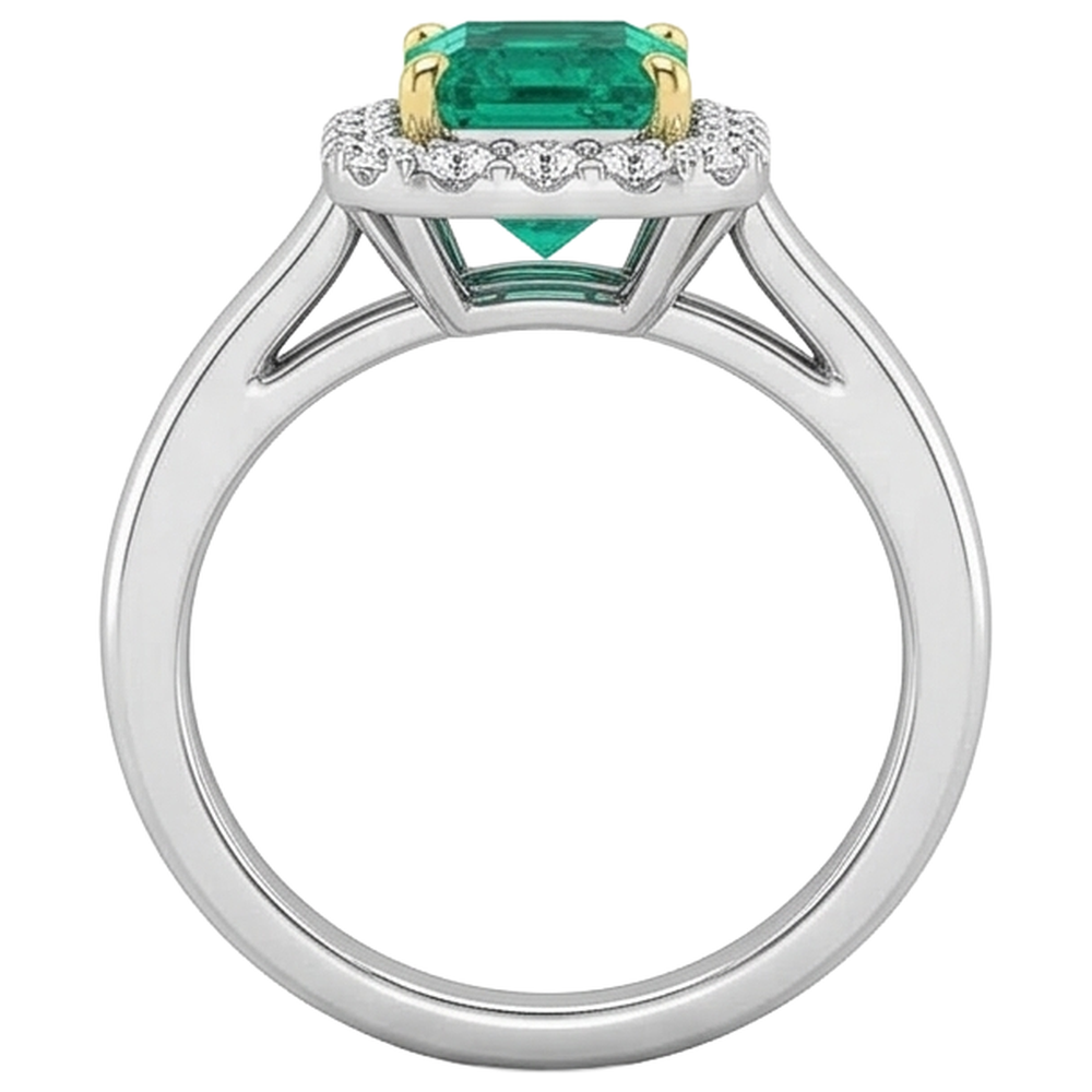 Bague de Fiançailles Or Deux Tons 14 Carats avec Émeraude – vue de dessus