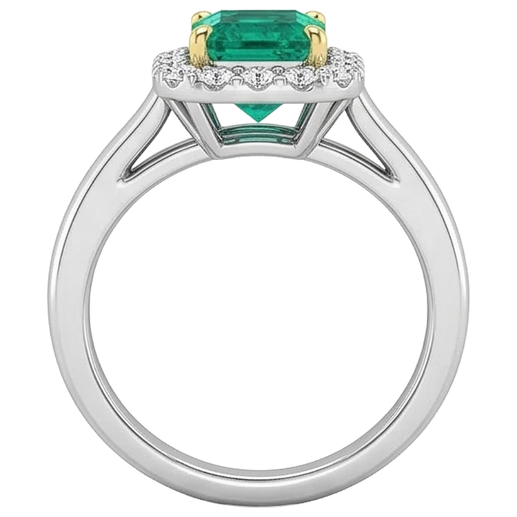Bague de Fiançailles Or Deux Tons 14 Carats avec Émeraude – vue de dessus