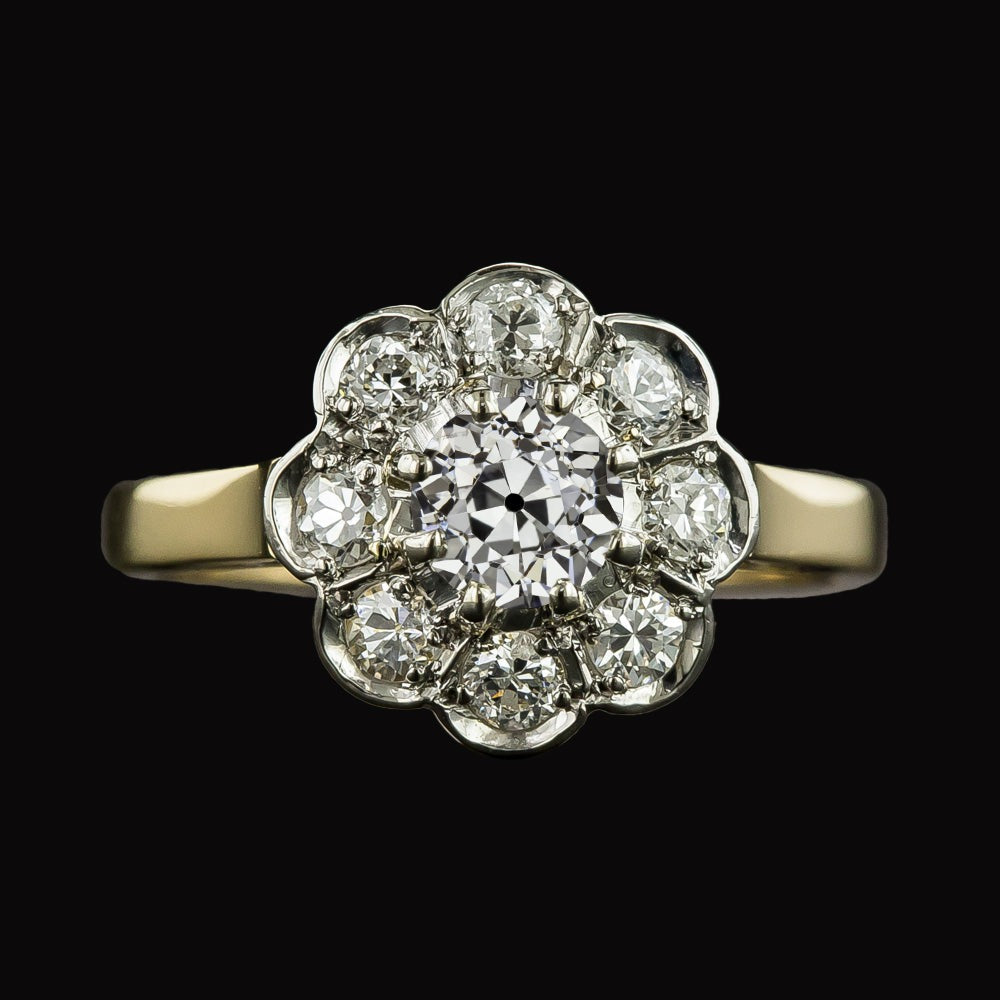 Halo ancienne mine Cut Réel Diamond Ring Bicolore Bijoux Style Fleur 3 Carats