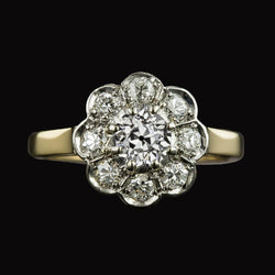 Halo ancienne mine Cut Réel Diamond Ring Bicolore Bijoux Style Fleur 3 Carats