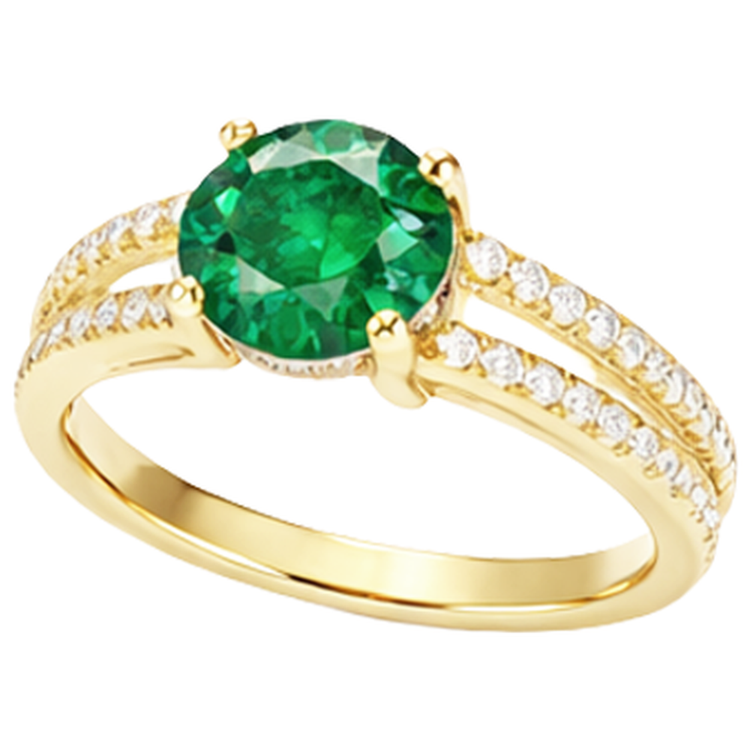 Halo caché vert émeraude avec diamant alliance or jaune 14 carats