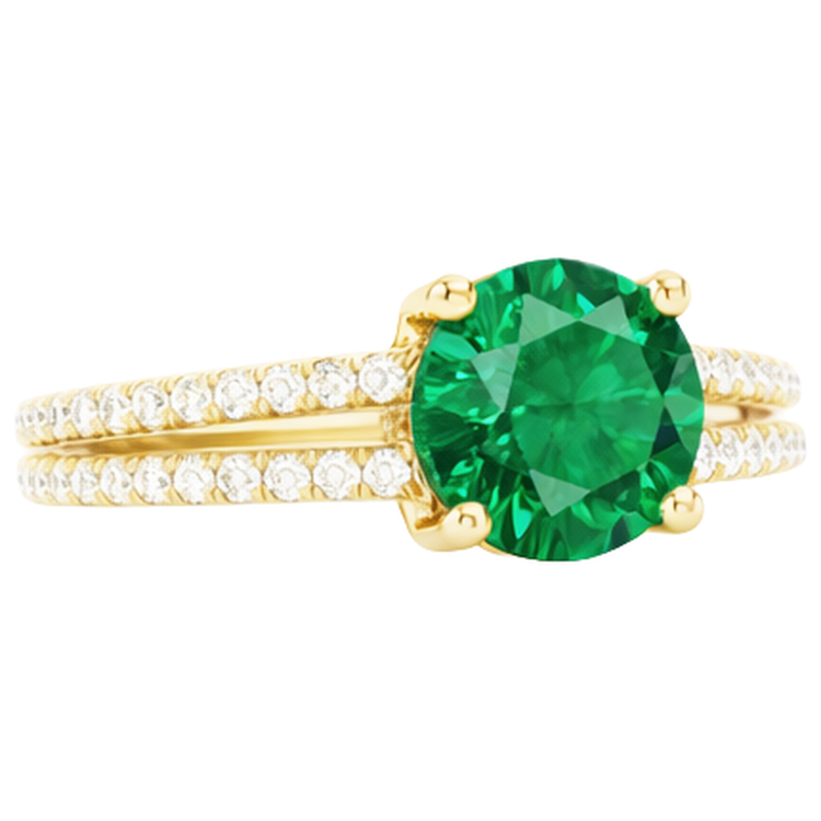 Halo caché vert émeraude avec diamant alliance or jaune 14 carats