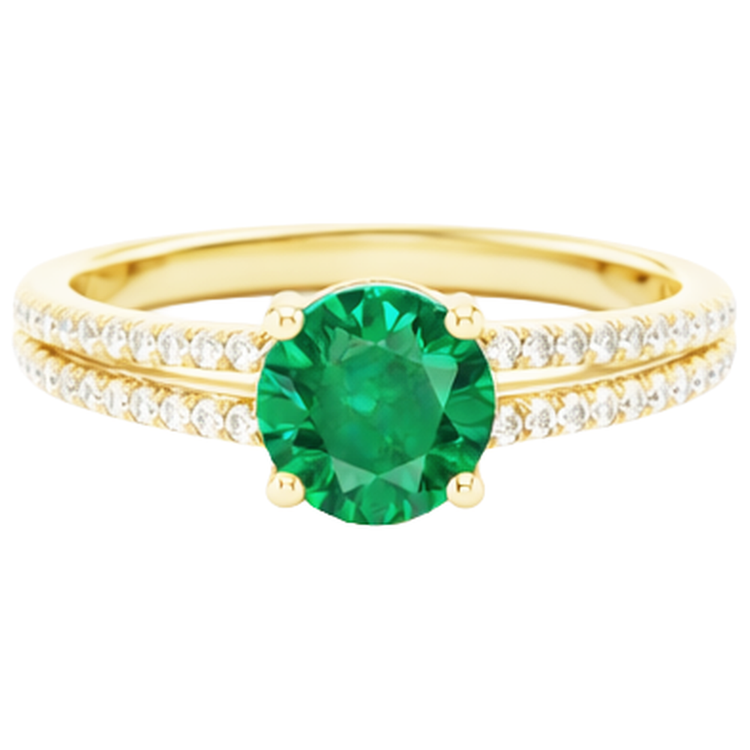 Halo caché vert émeraude avec diamant alliance or jaune 14 carats