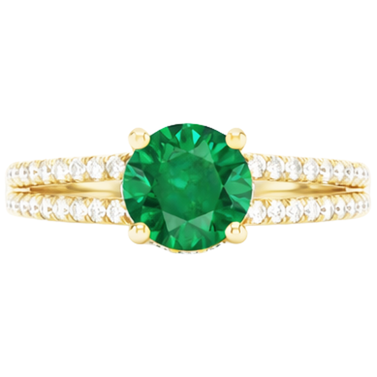 Halo caché vert émeraude avec diamant alliance or jaune 14 carats
