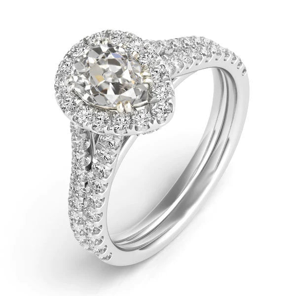 Halo poire vieux mineur Réel diamant bague de mariage ensemble bijoux 6,50 carats