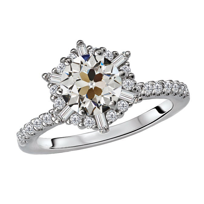 Diamant Fin Coussin Antique Bague Halo en Or 14K Blanc – vue principale