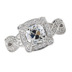 Taille Old Mine Brillant Bague Sertie Halo 5 carats – Or Blanc