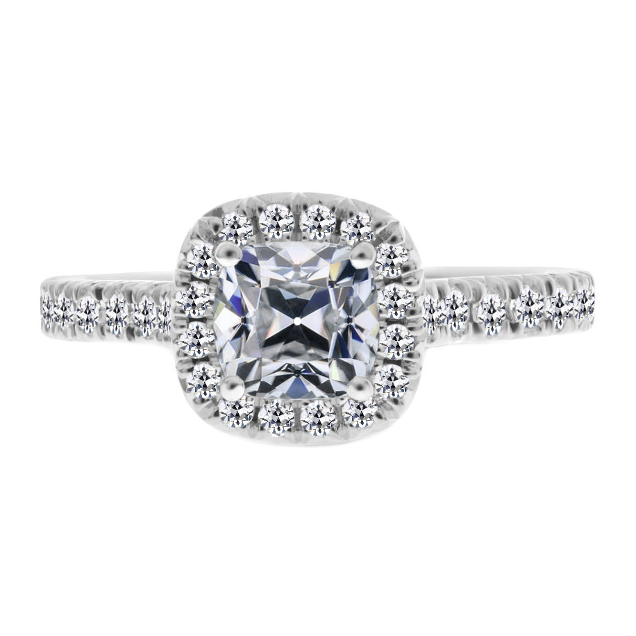 Brillant Coussin Bague Halo en Or 14K Blanc – vue principale
