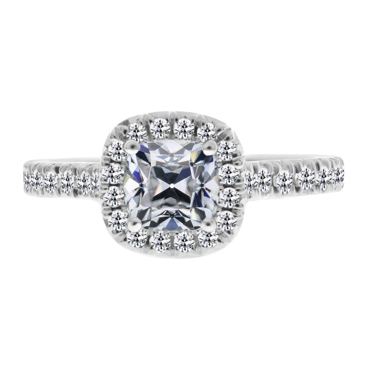 Brillant Coussin Bague Halo en Or 14K Blanc – vue principale