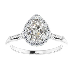 Antique Bague Halo – Diamant Fin 1,50 carats Or Blanc 14 Carats