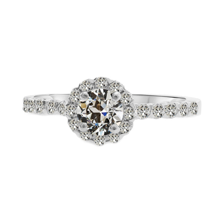 Brillant Coussin Antique Bague Sertie Halo en Or Blanc 14 Carats – vue principale