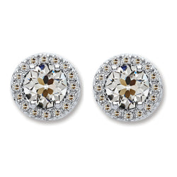 Or Blanc 14 Carats Taille Old Mine Diamant Fin Boucles