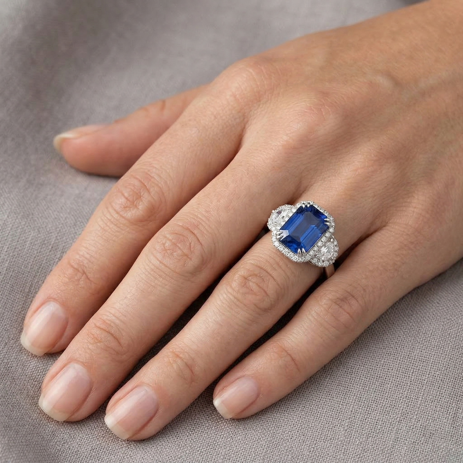 naturel saphir 5carats bague avec accents diamants