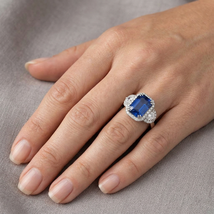 naturel saphir 5carats bague avec accents diamants