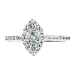 Taille Marquise Diamant Bague Sertie Halo en Or Blanc 14 Carats