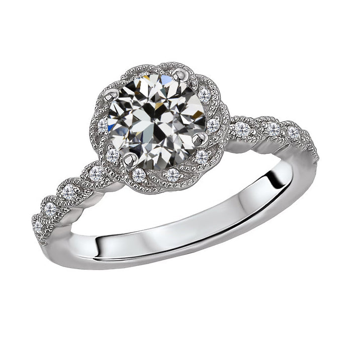 Coussin Antique Diamant bague en Or Blanc 14 Carats – vue principale