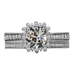 Diamant Taille Européenne Ancienne Bague de Fiançailles Halo