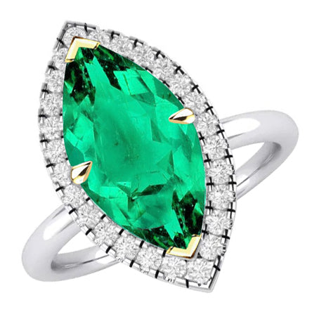 Bague Pierre de Couleur Or Deux Tons 14 Carats avec Émeraude Colombienne – vue principale