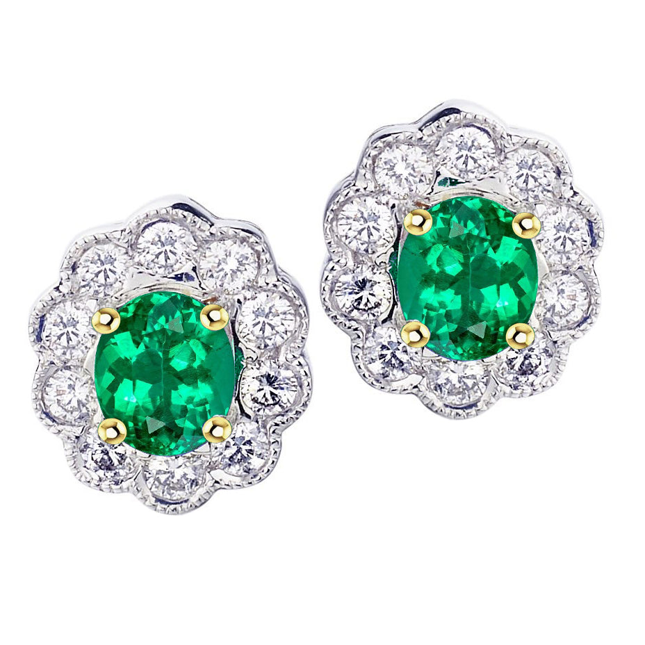 Émeraude Ovale Gemstone Earring en Or Deux Tons 14 Carats – vue principale