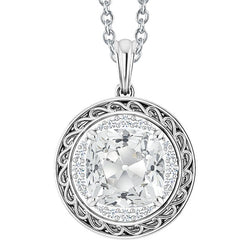 Coussin Antique Pendentif – Brillant 6 carats Or 14K Blanc