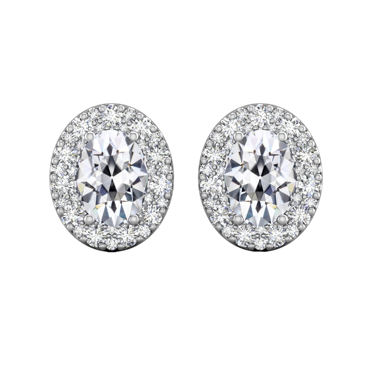 Diamant Coussin Antique Boucles d'Oreilles en Or Blanc 14 Carats – vue principale