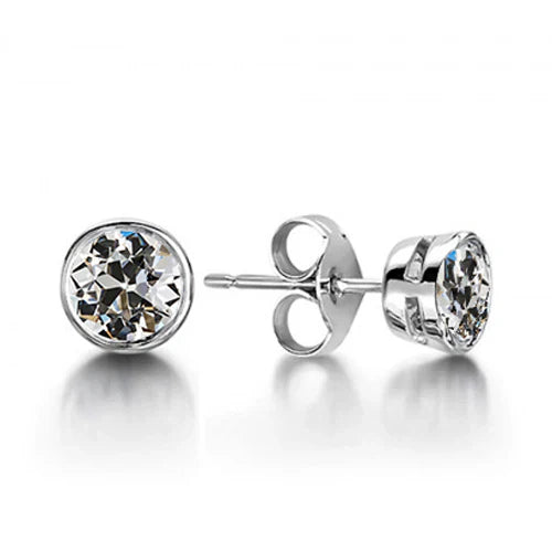 Brillant Taille Old Mine Boucles d'Oreilles en Or 14K Blanc – vue principale