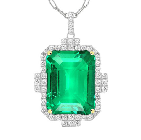 Émeraude Fine Pendentif Gemme 3-carats Or Deux Tons 14 Carats – vue principale
