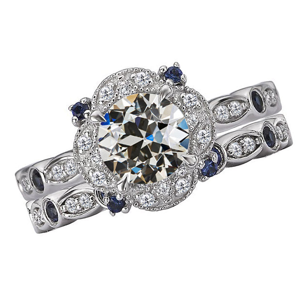 Diamant Fin Coussin Antique Bague de Fiançailles en Or Blanc 14 Carats – vue principale