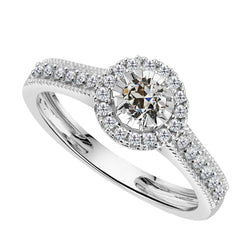Taille Old Mine Diamant Bague Sertie Halo 3 carats – Or 14K Blanc